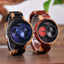 Load image into Gallery viewer, BOBO BIRD Thin Men Watch Original Wood Watches 2 Time Zone Display Quartz Wristwatch horloges mannen
