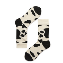Load image into Gallery viewer, Leopard Dalmatian Black White Cotton Crew Socks
