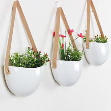 Load image into Gallery viewer, Green Plant Pot Hanging White Bright Flowerpot Ceramic Hemp Rope Leather Rope
