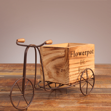 Load image into Gallery viewer, Idyllic Wrought Iron Indoor Pendulum Table Tricycle Wooden Flower Pot Stand
