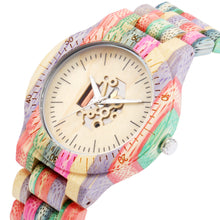 Load image into Gallery viewer, Large Dial Colorful Bamboo Skeleton Movement Quartz Wood Watch
