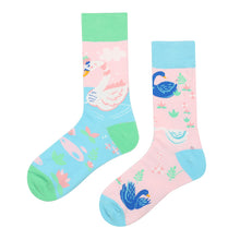 Load image into Gallery viewer, Asymmetrical Color Retro Personality Male And Female Couple Mid-length Cotton Socks
