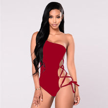 Load image into Gallery viewer, One-shoulder sexy bikini swimsuit with hoop cross strap
