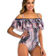Load image into Gallery viewer, One-piece shoulder ruffled ladies one-piece swimsuit

