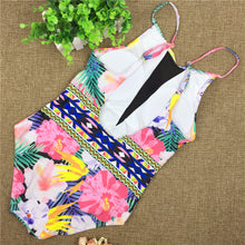 Load image into Gallery viewer, Sexy Mesh One Piece Swimsuit High Cut Swimwear Women Floral Bathing Suit Patchwork Bikini
