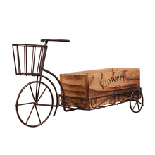 Load image into Gallery viewer, European Wrought Iron Tricycle Wooden Flower Pot Simple Plant Pots Living Room Desktop Decor Crafts Home Decoration Accessories
