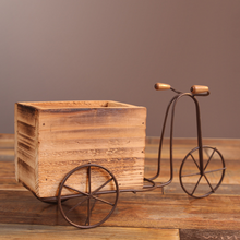 Load image into Gallery viewer, Idyllic Wrought Iron Indoor Pendulum Table Tricycle Wooden Flower Pot Stand
