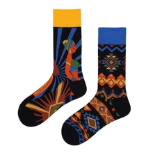 Load image into Gallery viewer, Asymmetrical Color Retro Personality Male And Female Couple Mid-length Cotton Socks
