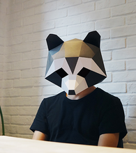 Load image into Gallery viewer, Creative diy paper mold handmade mask small raccoon hood full face tide cute cute masquerade party Halloween
