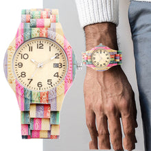 Load image into Gallery viewer, Large Dial Colorful Bamboo Skeleton Movement Quartz Wood Watch
