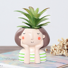 Load image into Gallery viewer, Cartoon Wreath Girl Resin Succulent Flower Pot Desktop Decoration Potted Plant

