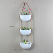 Load image into Gallery viewer, Green Plant Pot Hanging White Bright Flowerpot Ceramic Hemp Rope Leather Rope

