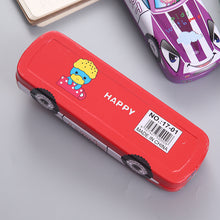 Load image into Gallery viewer, Tinplate Car Trolley Double-layer Stationery Box Racing Shape Pencil Case Cartoon Pattern Pencil Case

