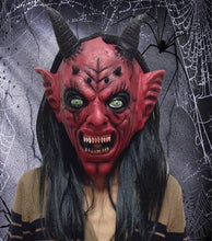 Load image into Gallery viewer, Halloween Scary Latex Devil Head Face Mask Long Hair Party Cosplay Costume Props
