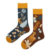 Load image into Gallery viewer, Asymmetrical Color Retro Personality Male And Female Couple Mid-length Cotton Socks

