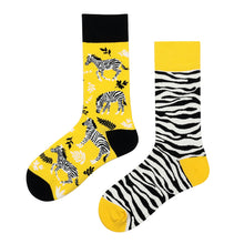 Load image into Gallery viewer, Asymmetrical Color Retro Personality Male And Female Couple Mid-length Cotton Socks
