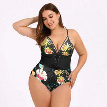 Load image into Gallery viewer, Women's Bikini Print Bouquet Waist Plus Size Swimsuit
