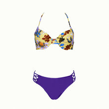 Load image into Gallery viewer, Flower bikini strap solid color hard cover swimsuit
