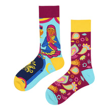 Load image into Gallery viewer, Asymmetrical Color Retro Personality Male And Female Couple Mid-length Cotton Socks
