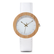 Load image into Gallery viewer, Wood table handmade hot bamboo wood leather belt quartz movement female watch
