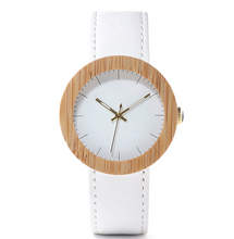 Load image into Gallery viewer, Wood table handmade hot bamboo wood leather belt quartz movement female watch
