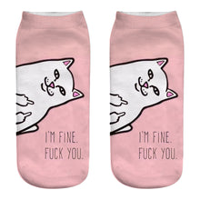 Load image into Gallery viewer, Spring And Autumn Cute Cat Cartoon 3d Print Socks Harajuku Woman Funny Kawaii ElasticPink Socks Invisible Boat Socks Short Tube
