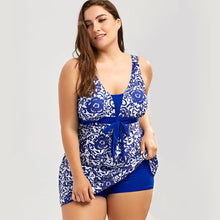 Load image into Gallery viewer, Print plus-size skirt split swimsuit
