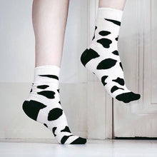 Load image into Gallery viewer, Leopard Dalmatian Black White Cotton Crew Socks
