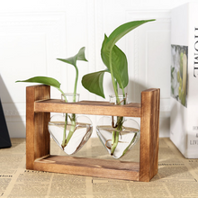 Load image into Gallery viewer, Creative Heart-shaped Hydroponic Vase Glass Wood Flower
