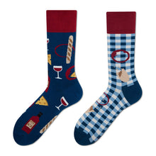 Load image into Gallery viewer, Asymmetrical Color Retro Personality Male And Female Couple Mid-length Cotton Socks
