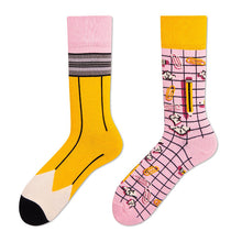 Load image into Gallery viewer, Asymmetrical Color Retro Personality Male And Female Couple Mid-length Cotton Socks
