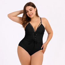 Load image into Gallery viewer, Women's Bikini Print Bouquet Waist Plus Size Swimsuit
