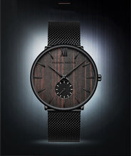 Load image into Gallery viewer, Men's ebony wood grain bamboo watch wooden watch

