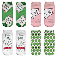Load image into Gallery viewer, Spring And Autumn Cute Cat Cartoon 3d Print Socks Harajuku Woman Funny Kawaii ElasticPink Socks Invisible Boat Socks Short Tube

