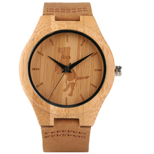 Load image into Gallery viewer, Casual handmade bamboo watch for men and women Student simple and lovely animal dog leather watch
