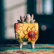 Load image into Gallery viewer, Hand Painted Sunflower Retro Trumpet Cute Mini Flower Pot Ceramic
