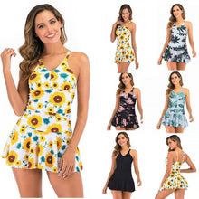 Load image into Gallery viewer, Plus Size Print Skirt Off-Shoulder Swimsuit
