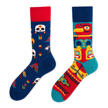 Load image into Gallery viewer, Asymmetrical Color Retro Personality Male And Female Couple Mid-length Cotton Socks
