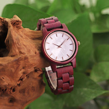 Load image into Gallery viewer, Ladies New Wooden Watch, Shell Face Casual Wooden Quartz Watch, Violet Wood Watch
