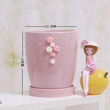 Load image into Gallery viewer, Flower Fairy Small Ceramic Flower Pot Nordic Style Round Simple With Tray
