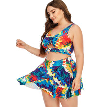 Load image into Gallery viewer, Hollow Cover Belly Conservative Skirt Style Split Swimsuit
