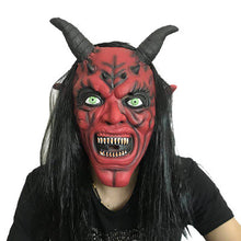 Load image into Gallery viewer, Halloween Scary Latex Devil Head Face Mask Long Hair Party Cosplay Costume Props
