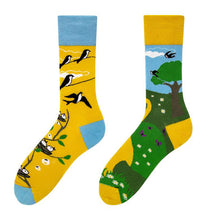 Load image into Gallery viewer, Asymmetrical Color Retro Personality Male And Female Couple Mid-length Cotton Socks
