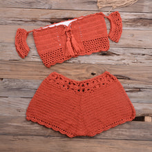 Load image into Gallery viewer, Bikini Hand-woven Lace-up Swimsuit Shorts Hollow Split Suit
