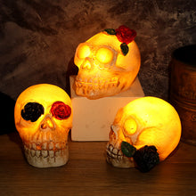 Load image into Gallery viewer, Skull Lamp Resin Ghost Skeleton Head LED Electronic Candle Light Haunted House Halloween Party Scene Props Lamp
