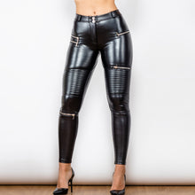 Load image into Gallery viewer, Shascullfites Melody leather motorcycle leggings pants with fur inside for girls black moto leggings for women motocross leggings
