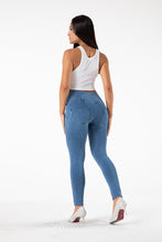 Load image into Gallery viewer, shascullfites melody light blue high waist jeggings booty lifting leggings anti cellulite booty lift leggings
