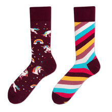 Load image into Gallery viewer, Asymmetrical Color Retro Personality Male And Female Couple Mid-length Cotton Socks
