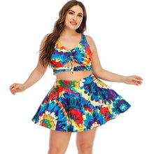 Load image into Gallery viewer, Hollow Cover Belly Conservative Skirt Style Split Swimsuit
