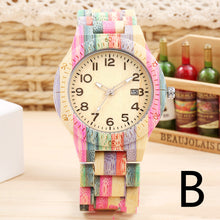 Load image into Gallery viewer, Large Dial Colorful Bamboo Skeleton Movement Quartz Wood Watch
